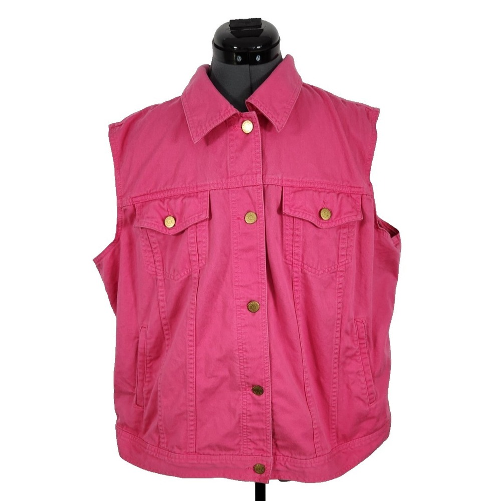 Lauren Ralph Lauren Hot Pink Denim Vest Womens 1X‎ Cotton Trucker Vest Jacket